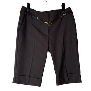 Bermuda‎ Shorts Y2K M Brown Pinstripe Belted Vintage Dress Career Cropped